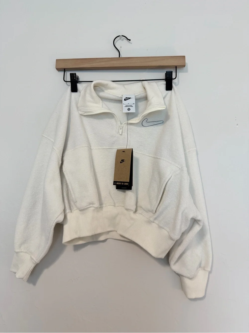 NEW Nike kidsgirls Cream Quarter-Zip Fleece Cropped Pullover size small